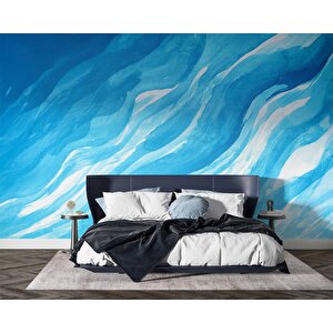 Mavi Dalgalı Boya Temalı Duvar Kağıdı - Dkm693087 150x300 cm