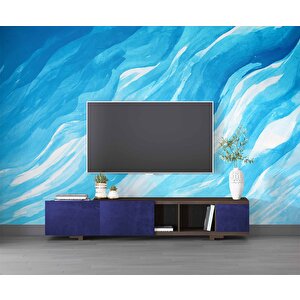 Mavi Dalgalı Boya Temalı Duvar Kağıdı - Dkm693026 225x240 cm