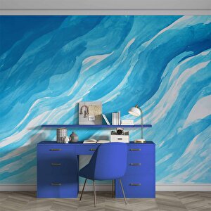 Mavi Dalgalı Boya Temalı Duvar Kağıdı - Dkm693026