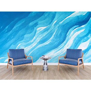 Mavi Dalgalı Boya Temalı Duvar Kağıdı - Dkm693026