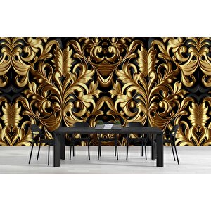 3 Boyutlu Altın Yaprak Temalı Duvar Kağıdı - Dkm794020