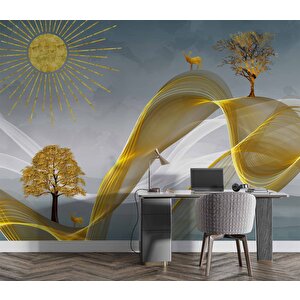 3 Boyutlu Altın Manzaralı Duvar Kağıdı - Dkm787033