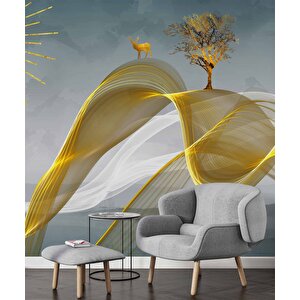 3 Boyutlu Altın Manzaralı Duvar Kağıdı - Dkm787033