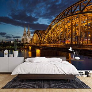 Köln Katedrali Ve Hohenzollern Köprüsü Manzaralı Duvar Kağıdı - Dkb936080 525x280 cm