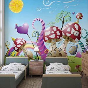 Mantar Evler Çocuk Odası Duvar Kağıdı Baskı - Dkm391022 900x200 cm