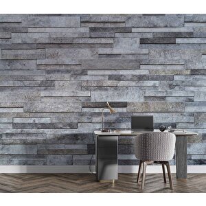 Gri Kesme Taş Desenli Duvar Kağıdı Baskı - Dkm601040