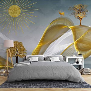 3 Boyutlu Altın Manzaralı Duvar Kağıdı - Dkm787012 400x200 cm
