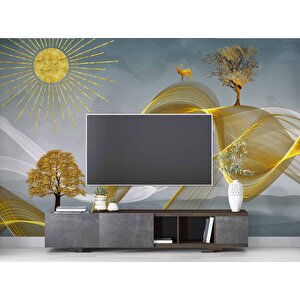 3 Boyutlu Altın Manzaralı Duvar Kağıdı - Dkm787012 400x200 cm
