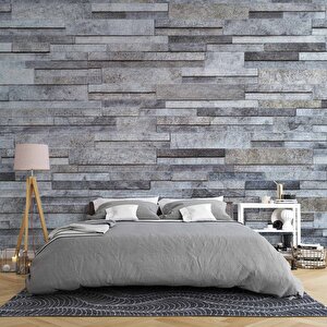 Gri Kesme Taş Desenli Duvar Kağıdı Baskı - Dkm601086 100x300 cm