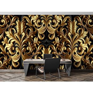 3 Boyutlu Altın Yaprak Temalı Duvar Kağıdı - Dkm794077