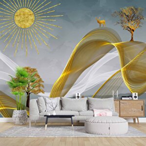 3 Boyutlu Altın Manzaralı Duvar Kağıdı - Dkm787032 375x240 cm