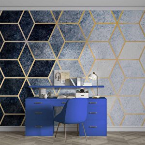 Lacivert Beyaz Geometrik Mermer Desenli Duvar Kağıdı - Dkm731058