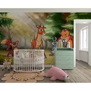 Orman Hayvanları Çocuk Odası Duvar Kağıdı Baskı - Dkm425099 475x300 cm