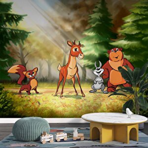 Orman Hayvanları Çocuk Odası Duvar Kağıdı Baskı - Dkm425099 475x300 cm