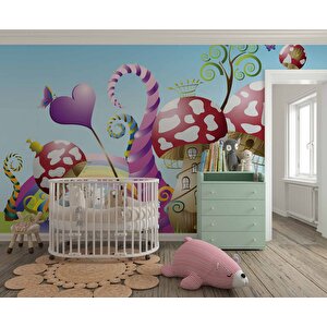 Mantar Evler Çocuk Odası Duvar Kağıdı Baskı - Dkm391016 500x200 cm