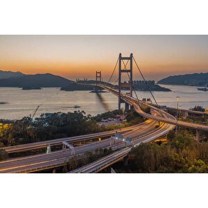 Hong Kong Tsing Ma Köprüsü Manzaralı Duvar Kağıdı Baskı - Dkm547008