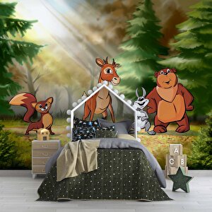 Orman Hayvanları Çocuk Odası Duvar Kağıdı Baskı - Dkm425085