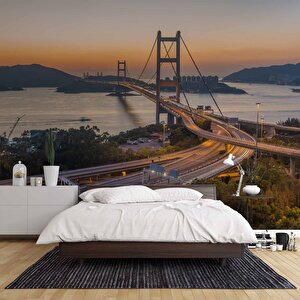 Hong Kong Tsing Ma Köprüsü Manzaralı Duvar Kağıdı Baskı - Dkm547018 550x200 cm