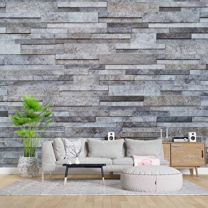 Gri Kesme Taş Desenli Duvar Kağıdı Baskı - Dkm601091 275x300 cm