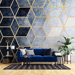 Lacivert Beyaz Geometrik Mermer Desenli Duvar Kağıdı - Dkm731049 275x260 cm