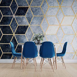 Lacivert Beyaz Geometrik Mermer Desenli Duvar Kağıdı - Dkm731049