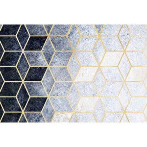 Lacivert Beyaz Geometrik Mermer Desenli Duvar Kağıdı - Dkm731049