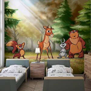 Orman Hayvanları Çocuk Odası Duvar Kağıdı Baskı - Dkm425101 525x300 cm