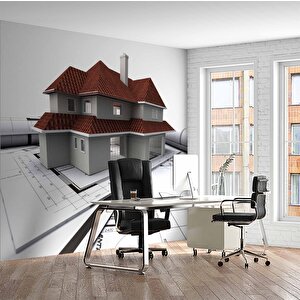 Mimari Ev Çizim Emlak Ve Gayrimenkul Duvar Kağıdı Baskı - Dkm312087 150x300 cm