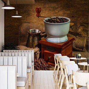 Kahve Öğütme Makineli Cafe Duvar Kağıdı Baskı - Dkm285059 525x260 cm