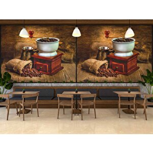 Kahve Öğütme Makineli Cafe Duvar Kağıdı Baskı - Dkm285059 525x260 cm