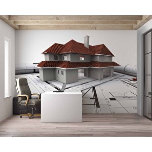 Mimari Ev Çizim Emlak Ve Gayrimenkul Duvar Kağıdı Baskı - Dkm312126 800x315 cm