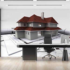 Mimari Ev Çizim Emlak Ve Gayrimenkul Duvar Kağıdı Baskı - Dkm312022 900x200 cm