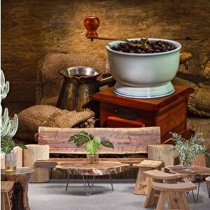 Kahve Öğütme Makineli Cafe Duvar Kağıdı Baskı - Dkm285115 350x315 cm