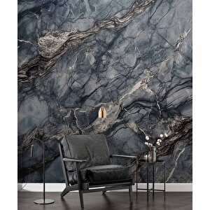3 Boyutlu Siyah Mermer Temalı Duvar Kağıdı - Dkm650103