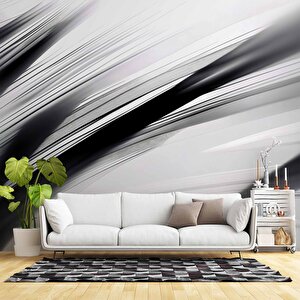 Siyah Beyaz Şerit Desenli Duvar Kağıdı - Dkm983016 500x200 cm