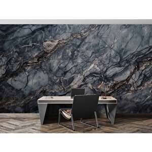 3 Boyutlu Siyah Mermer Temalı Duvar Kağıdı - Dkm650038