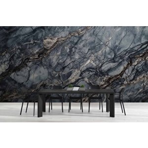 3 Boyutlu Siyah Mermer Temalı Duvar Kağıdı - Dkm650038