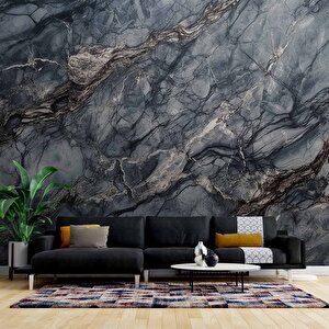 3 Boyutlu Siyah Mermer Temalı Duvar Kağıdı - Dkm650005 225x200 cm