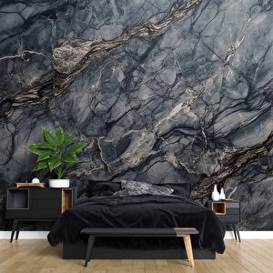 3 Boyutlu Siyah Mermer Temalı Duvar Kağıdı - Dkm650005 225x200 cm