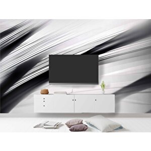 Siyah Beyaz Şerit Desenli Duvar Kağıdı - Dkm983041 700x240 cm