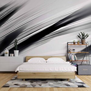 Siyah Beyaz Şerit Desenli Duvar Kağıdı - Dkm983030 325x240 cm