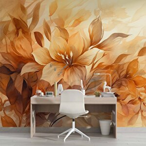 Turuncu Çiçek Çizim Desenli Duvar Kağıdı - Dkm912108