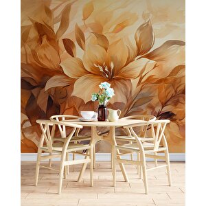 Turuncu Çiçek Çizim Desenli Duvar Kağıdı - Dkm912108