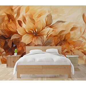 Turuncu Çiçek Çizim Desenli Duvar Kağıdı - Dkm912058 500x260 cm