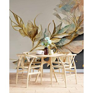 Altın Ve Renkli Yaprak Desenli Duvar Kağıdı - Dkm913046