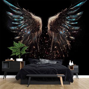 Altın Ve Mavi Kanat Desenli Duvar Kağıdı - Dkm768024 150x240 cm