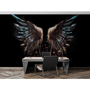 Altın Ve Mavi Kanat Desenli Duvar Kağıdı - Dkm768024