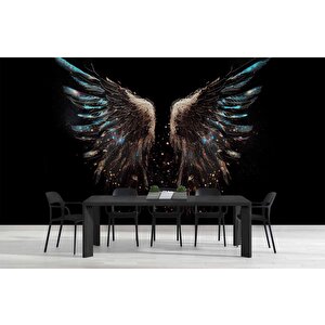 Altın Ve Mavi Kanat Desenli Duvar Kağıdı - Dkm768024