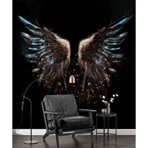 Altın Ve Mavi Kanat Desenli Duvar Kağıdı - Dkm768024