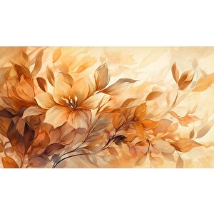 Turuncu Çiçek Çizim Desenli Duvar Kağıdı - Dkm912004